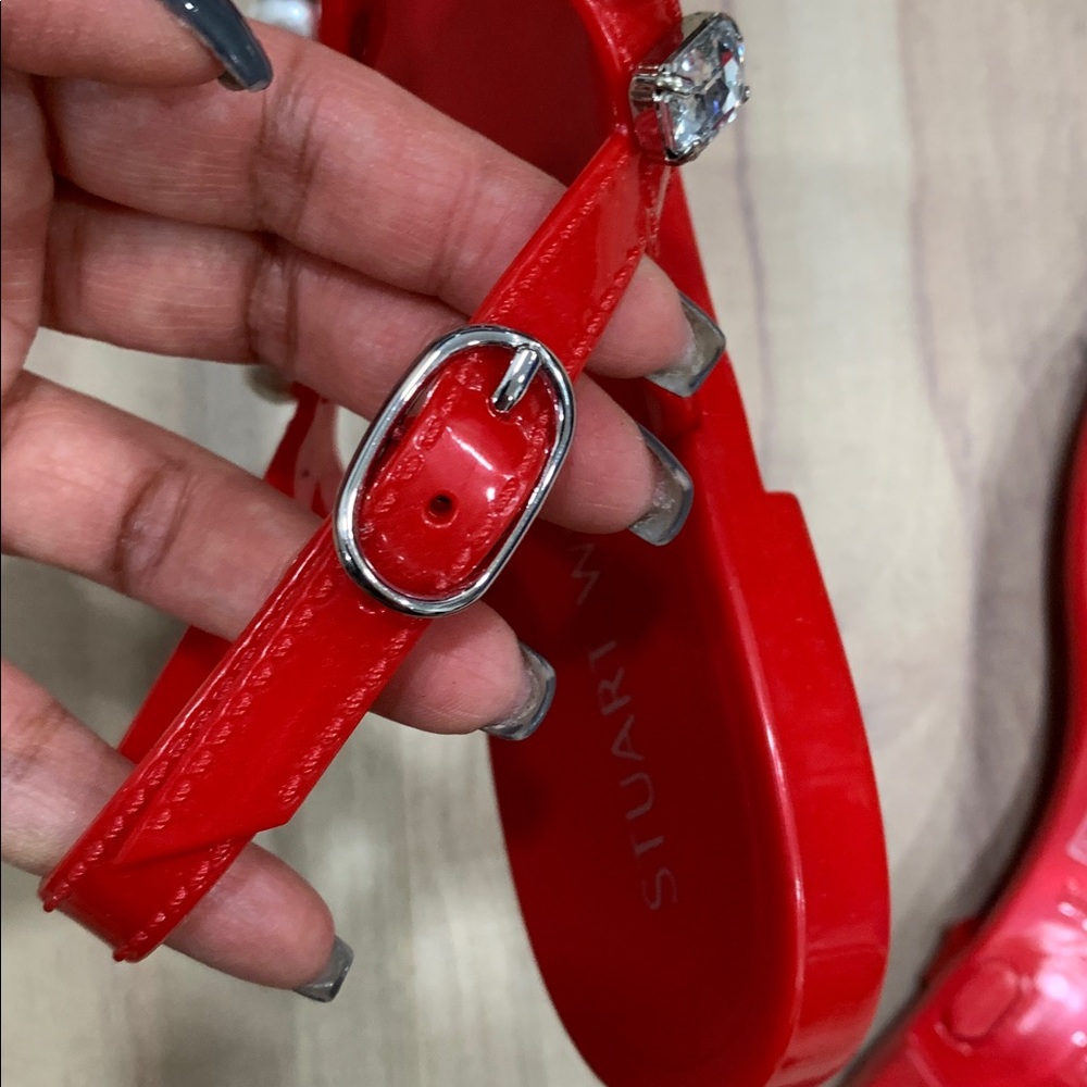 Stuart Weitzman Vibrant Red Jewel Sandals - Picture 4 of 5